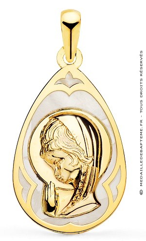 Médaille Vierge en prière Nacre goutte