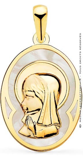 Médaille Vierge en prière Nacre ovale