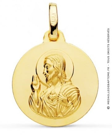 Médaille Sacré-Coeur de Jésus satinée (Or Jaune 9K)