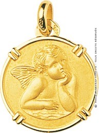 Médaille Ange Pensif cerclée (Or Jaune 9k)