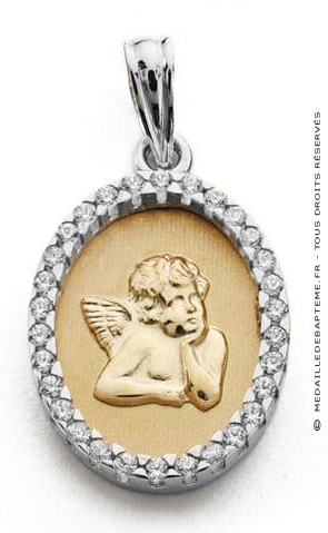 Médaille Ange ovale Bicolore Oz (Or Jaune & Blanc 9K)