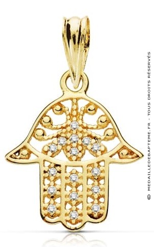 Pendentif Main de Fatma et oxydes (Or Jaune 9K)