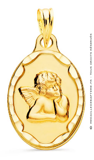 Médaille Ange ovale bords élégants (Or Jaune 9K)