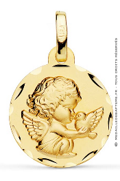 Médaille Ange à l'oiseau ciselé (Or Jaune 9K)