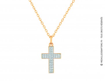 Collier Croix pavée Bicolore (Or Jaune 9K)