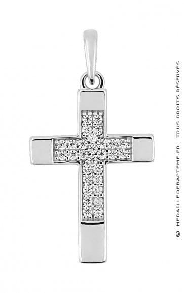 Croix pavage oxydes (Or Blanc)