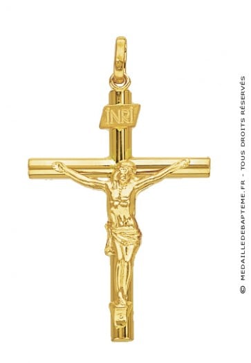 Croix Christ Fil Rond (Or Jaune)