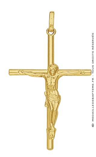 Croix et Christ Fil Rond (Or Jaune)