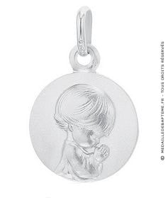 Médaille Ange agenouillé 14mm (Or Blanc)