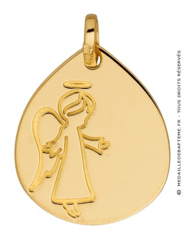 Médaille Ange Auréolé goutte (Or Jaune)