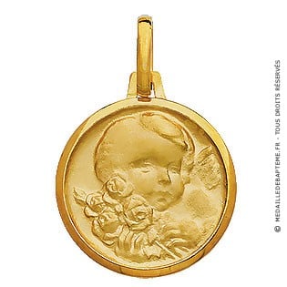 Médaille Ange Chérubin aux roses (Or Jaune)