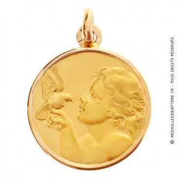 Médaille Ange à la colombe 16mm en or jaune 9 carats - medaille de bapteme