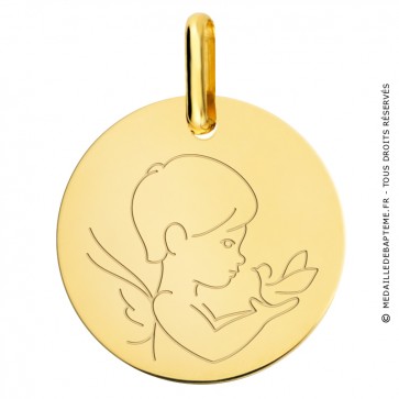 Médaille petit ange à la colombe (Or Jaune)