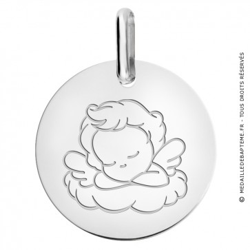 medaille ange endormi or blanc 9 carats