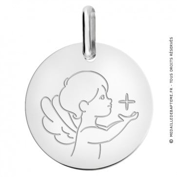 Médaille petit ange à l'étoile or blanc 9 carats