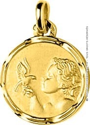 Médaille Ange à l'Oiseau Godronnée (Or Jaune)