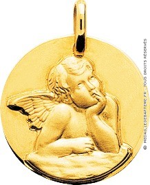 Médaille Ange Pensif en relief (Or Jaune)