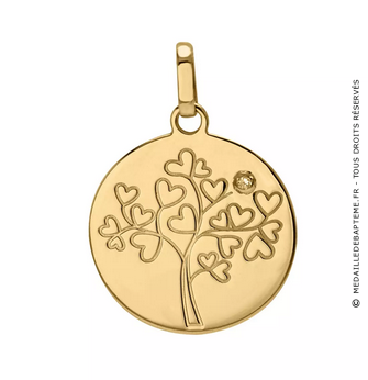 Médaille Arbre de Vie aux Coeurs et Diamant (Or jaune)