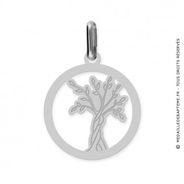 Médaille Arbre de Vie ajourée cerclage fin (Or blanc 9k)