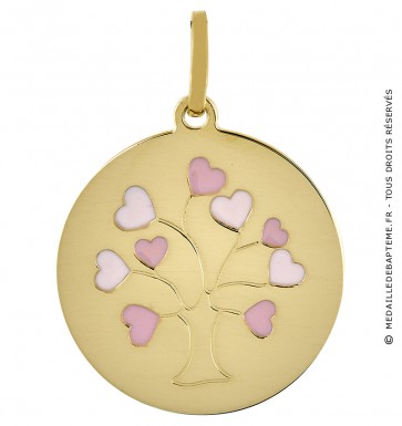 Médaille L'arbre aux coeurs rose (Or jaune)