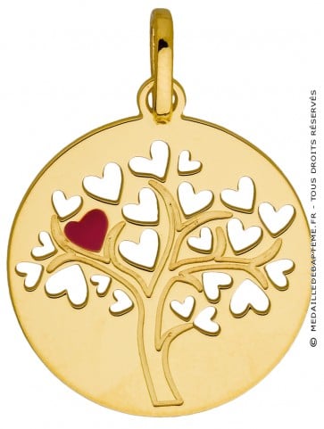 Médaille L'arbre au coeur rouge (Or jaune 9K)