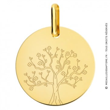 Médaille arbre de vie en fleurs or jaune