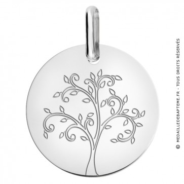 Médaille arbre de vie stylisé or blanc