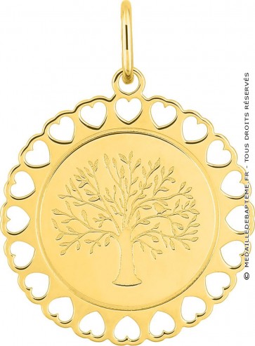 Médaille Arbre de Vie entourage Coeurs