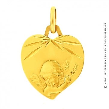 Médaille Ange coeur ciselé (Or Jaune)