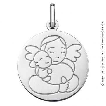 Médaille Ange à l'Enfant (Or blanc 9K)