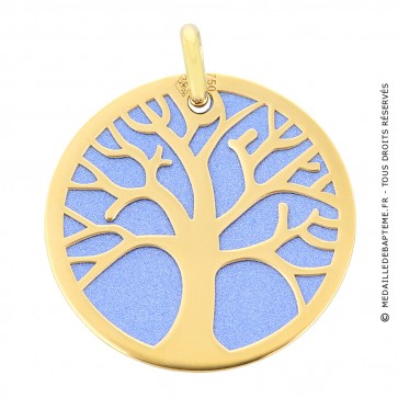 Médaille Arbre de Vie sur fond bleu (Or jaune et acier)