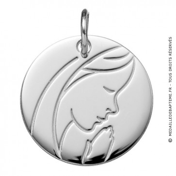 Médaille Vierge en Prière (Or Blanc 9K)