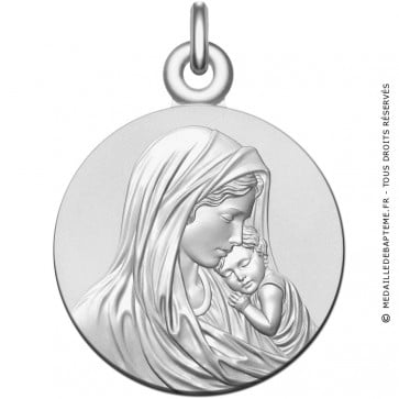 Medaille bapteme Vierge à l'Enfant Apaisé en argent massif