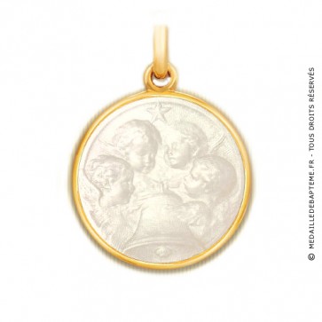 Médaille Angélus en nacre - medaillle bapteme Becker