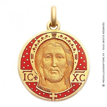 Médaille Christ Email Rouge Opaque  - medaillle bapteme Becker