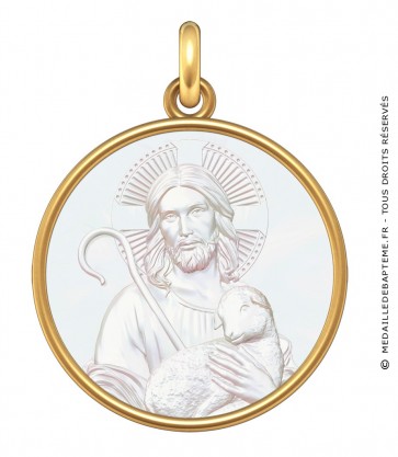 Médaille Christ "Jésus est mon Berger" (Or & Nacre)