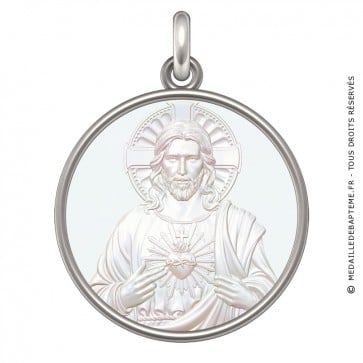 Médaille Le Christ - Sacré Coeur (Argent & Nacre)