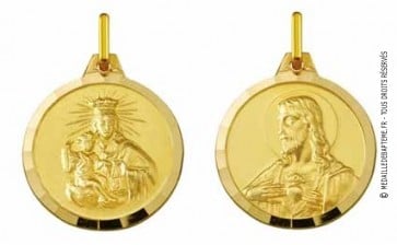 Médaille Scapulaire: Vierge du Mont Carmel / Christ sacré coeur Facettée (Or Jaune)