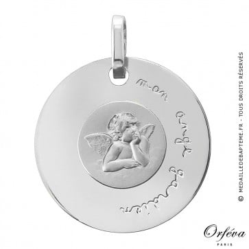 Médaille disque Ange Raphaël (Or Blanc)