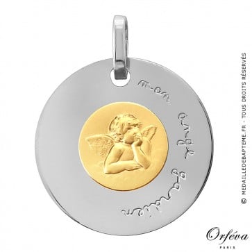 Médaille disque Ange Raphaël deux ors "mon ange gardien"
