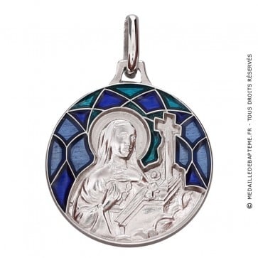 Médaille Emaillée Sainte Rita Bleue (Argent) Martineau