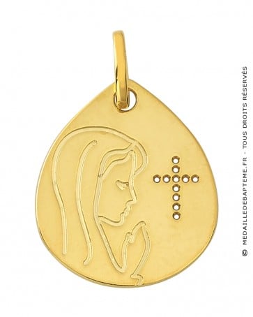 Médaille Vierge et Croix Ajourée Or Jaune 9K