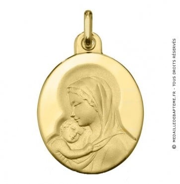 Médaille Madone à l'Enfant Ovale Or Jaune 18 carats