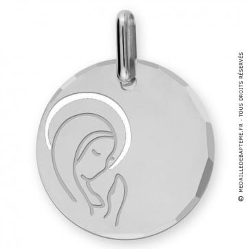 Médaille Vierge en prière auréolée ciselée (Or Blanc 9K) 