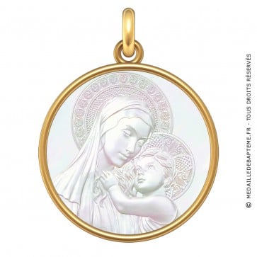 Médaille Vierge à l'enfant de Botticelli (Or & Nacre)