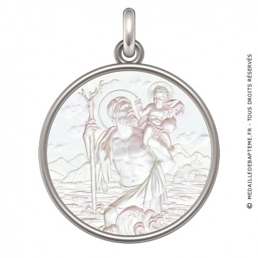 Médaille Saint Christophe et Jésus (Argent & Nacre)