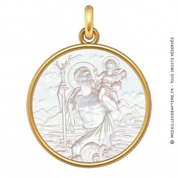 Médaille Saint Christophe et Jésus (Or & Nacre)
