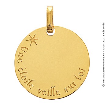 Pendentif jeton une étoile veille sur toi (or jaune 9k)