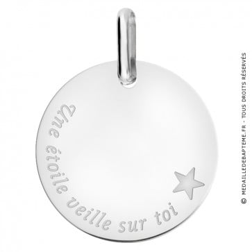  Médaille "une étoile veille sur toi" en or blanc 375/1000