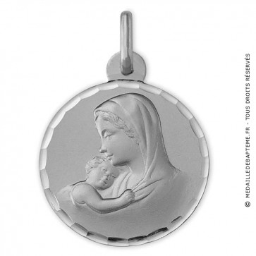 Médaille Vierge à l'enfant ciselée (Or Blanc 9k)